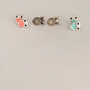 3 Pairs of Owl Earrings